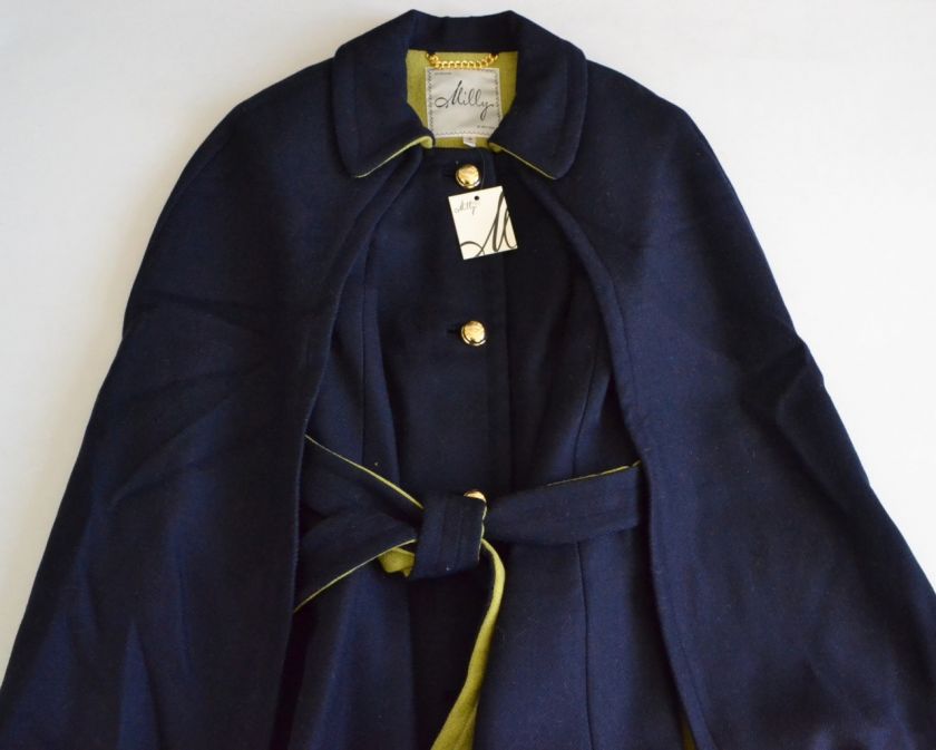 Milly Sienna Belted Cape US 10 NWT Midnight Spanish Wool Jacket Coat 