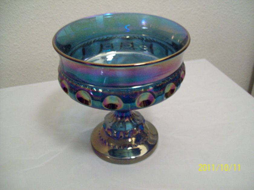 Vintage Indiana Glass amethyst Carnival glass kings crown compote 