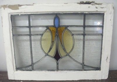 OLD ENGLISH STAINED GLASS WINDOW Floral Design  