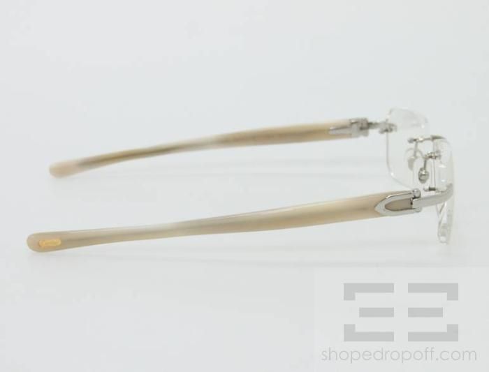 Cartier Beige & Silver Rectangular Frame Rimless Eyeglasses  