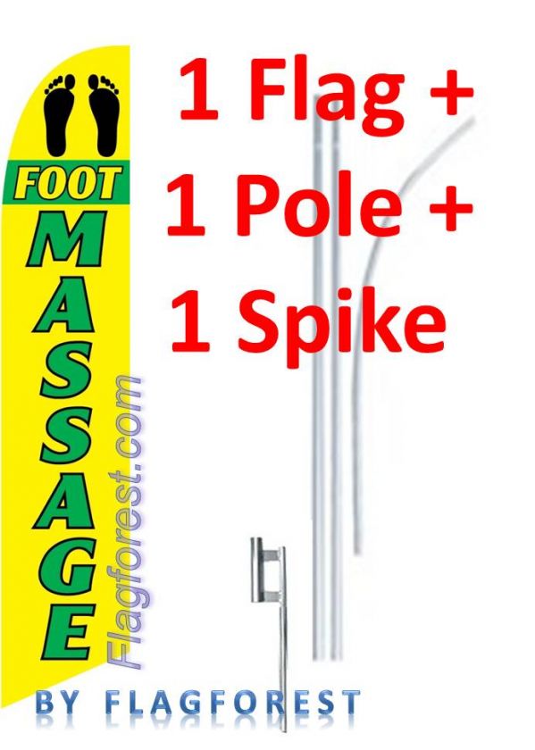 one) 15 FOOT MASSAGE SWOOPER #3 FEATHER FLAG KIT with pole+spike 