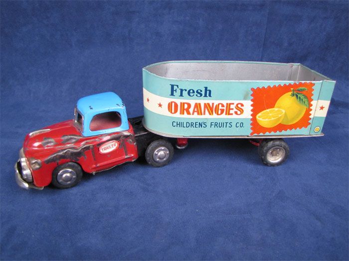 Vintage Masudaya MT Japan Tin Friction Fruit Truck Semi  