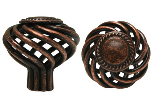 30 Antique Copper Machined Birdcage Cabinet Knob  