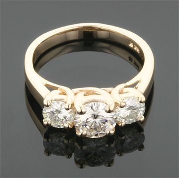 CT 14KY MOISSANITE LUCIDA / LUCERN 3 STONE RING  