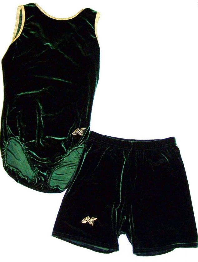 Alpha Factor leotard & shorts velour ALA adult leo green gold lot set 