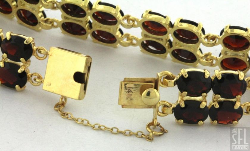 HEAVY VINTAGE 14K GOLD FANCY ELEGANT 36.0CT GARNET LINK BRACELET 