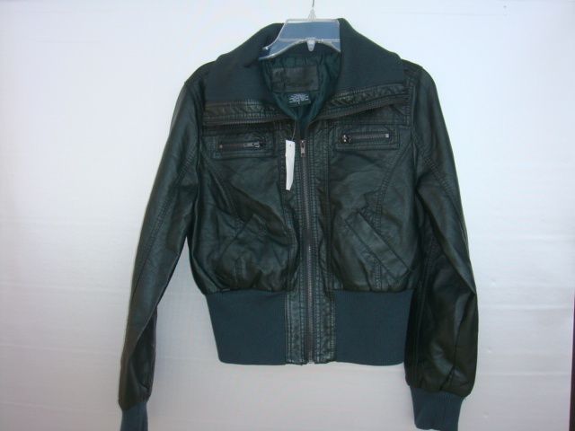 NWT JOUJOU GREEN HUNTER FAUX LEATHER BOMBER JACKET LARGE  