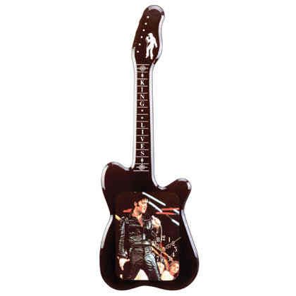 33921 elvis guitar clock a leather clad elvis rocks this