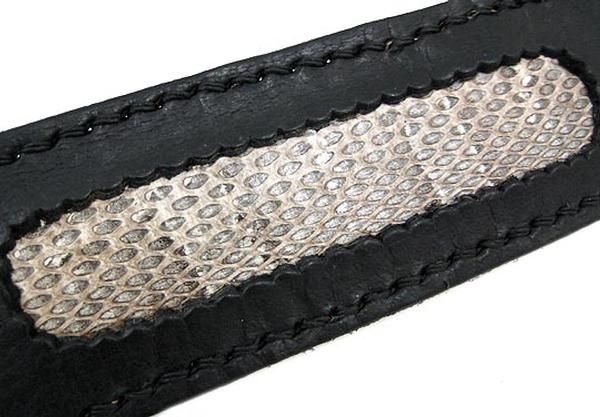 Black Leather & Rattlesnake Wristband Wrist Band  