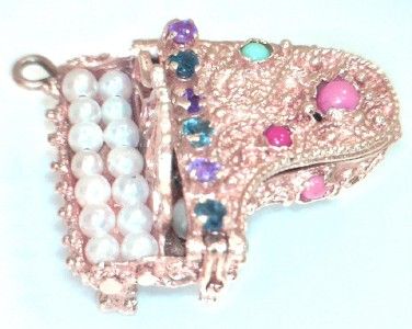 PIANO CHARM LID OPENS 14K, SAPPHIRES, PEARLS, GLASS, 1  