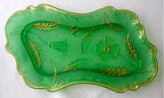 Green DELAWARE dresser tray, 10 3/4 l. EAPG  