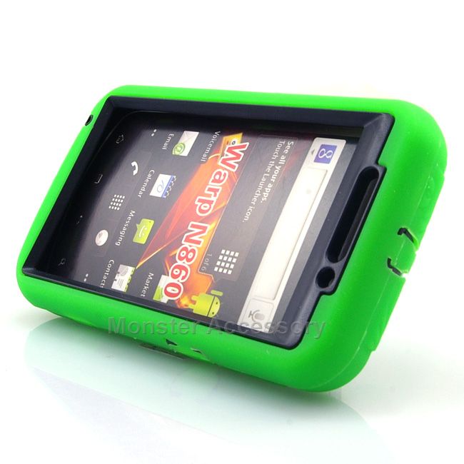 Green Kickstand Double Layer Hard Case Gel Cover for ZTE Warp N860 