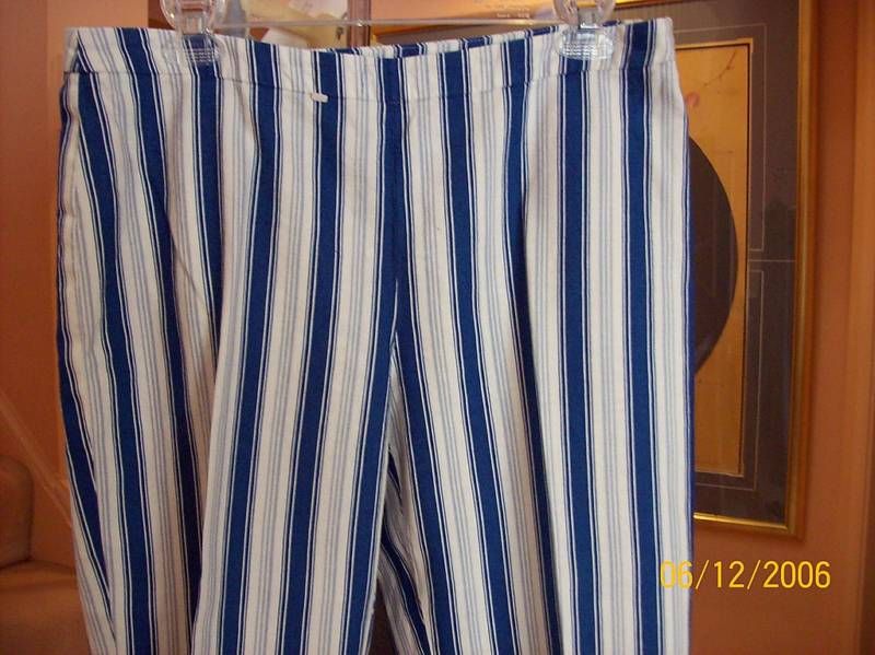 NWOT white w/blue and gray long stripe capris Kors sz12  