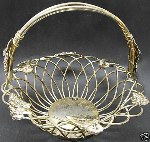 Vintage Godinger Silver Art Grape Fruit Basket w Handle  