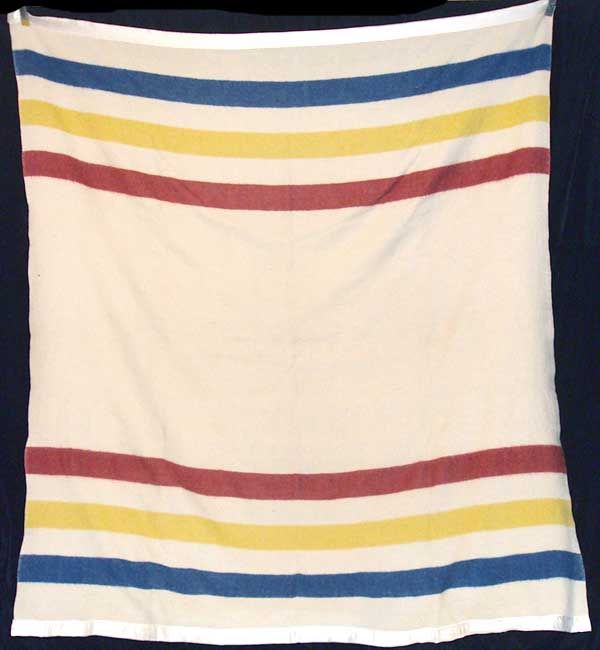 VTG 100% WOOL STRIPE CAMP TRADE BLANKET HUDSON BAY FULL QUEEN NATIVE 