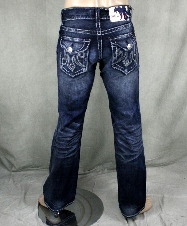 MEK Denim Jeans Mens OAXACA Dark Blue Boot cut Saddle  