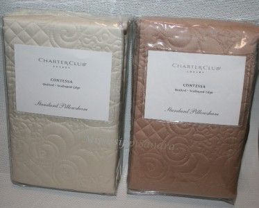 Charter Club Contessa Solid Color Quilted Pillow Sham Ivory Pink Aqua 