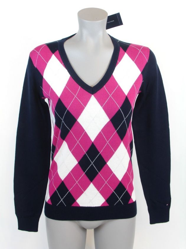 NEW NWT TOMMY HILFIGER WOMENS ARGYLE 100% PIMA COTTON SWEATER  