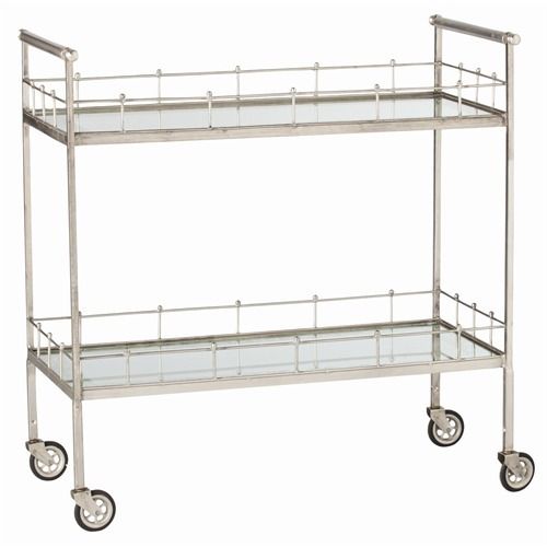 SILVER & MIRROR Bar Cart w/ Wheels MID CENTURY MODERN  