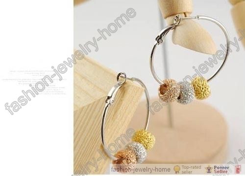 pair fashion tricolour rough ball big earring  