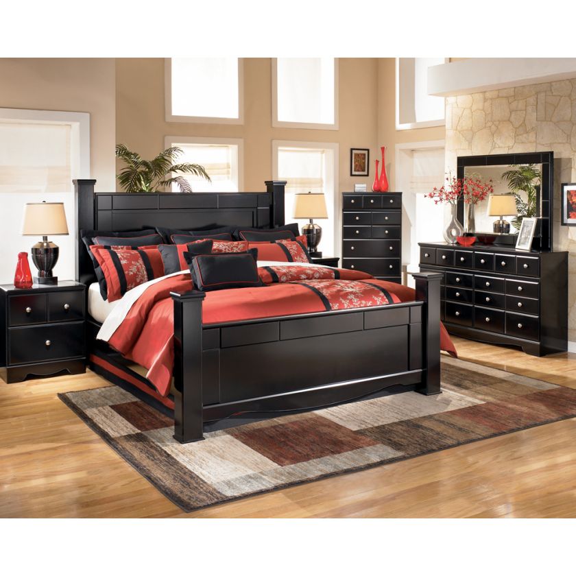 Ashley Shay King Poster Bed Almost Black Set SET B271 KPSTB 31 36 92 