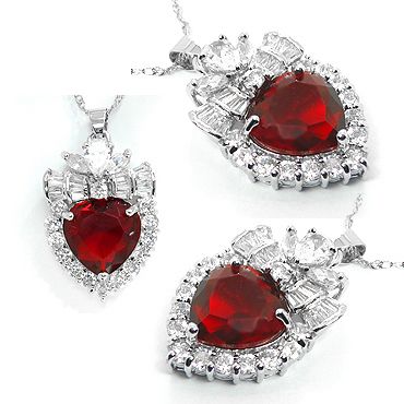  18k white gold plated stone color red ruby stone cut heart stone