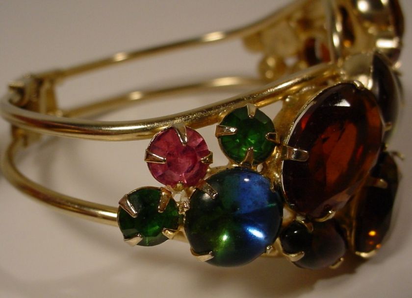 Vintage Colorful Open Back RHINESTONE Clamper Bracelet  