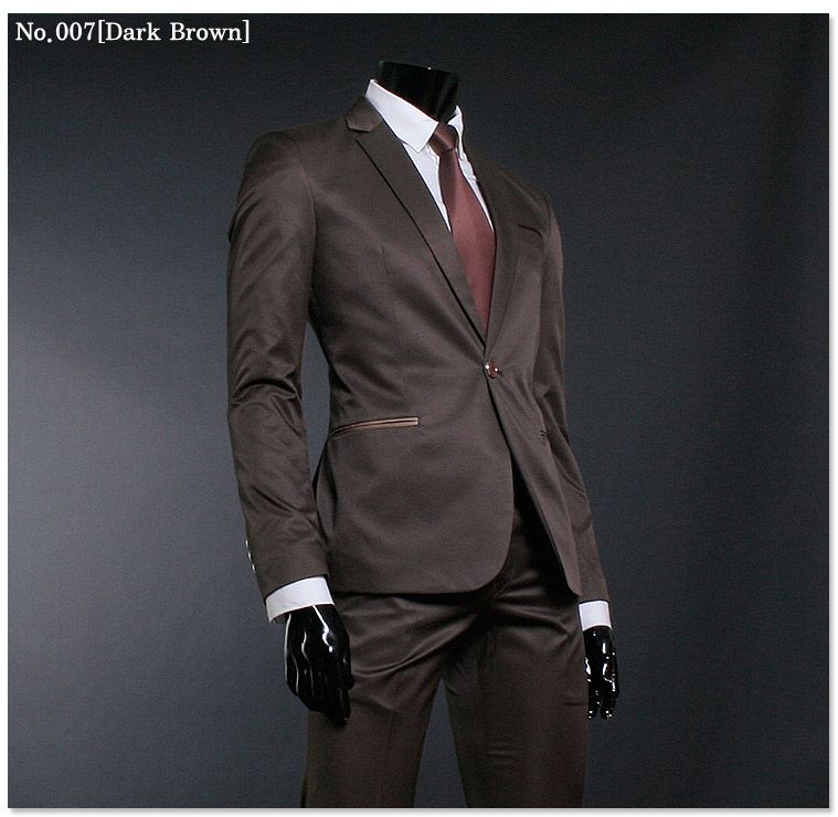 Skinny Slim Fit Dark Brown One Button Mens Suits US S  