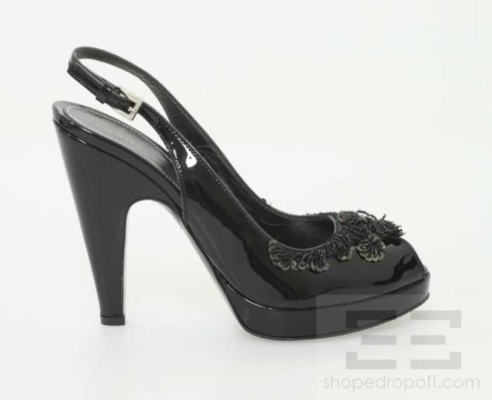   Patent Leather & Sequined Peep Toe Slingback Heels Size 38.5  