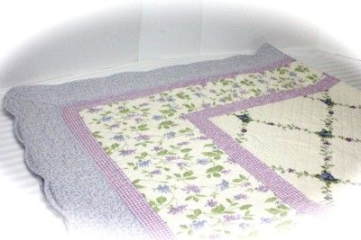 MARTHA STEWART QUEEN QUILT AND SHAMS LAVENDER GREEN IVORY CREAM PURPLE 