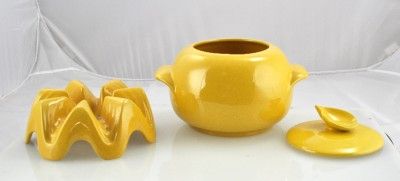 Vintage Frankoma Autumn Yellow Bean Pot Casserole with Warming Base 