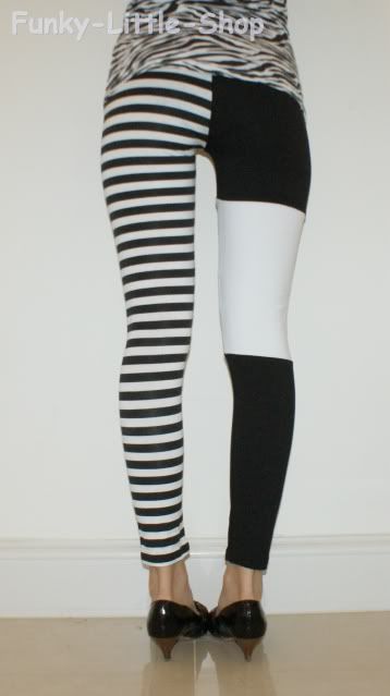 black skull & striped leggings tight punk rock emo p419  