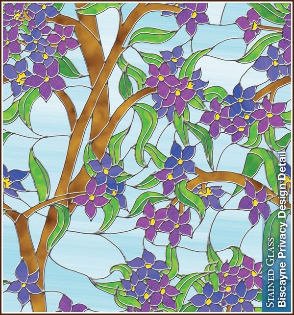 Blue Floral Privacy Stained Glass Window Film Clings  