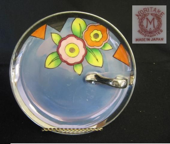 NORITAKE c1920 40 FLORAL & BLUE LUSTRE LEMON DISH  