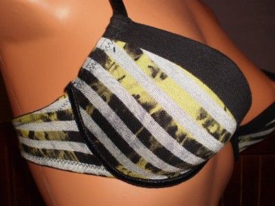   36 38 B C RACER BACK DEMI BRA AND PANTIE SET BLACK BLUE YELLOW  