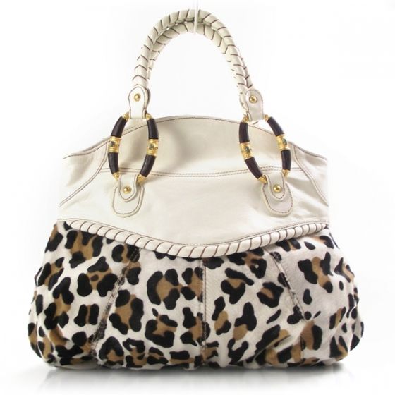 VALENTINO GARAVANI Leopard Calf Hair Tote Bag Purse  