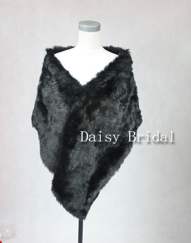 faux fur bridal wrap shrug stole shawl black party 43  