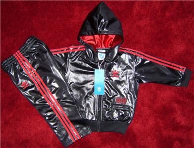 NEW ADIDAS CHILE 62 BABY BOYS GIRLS HOODY FULL TRACKSUIT SHINY BLACK 