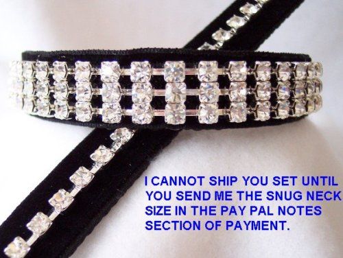Black Velvet Rhinestone Leash & Dog Collar Set ~#128  