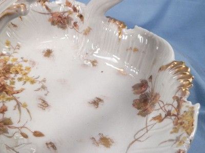 Lg Antique WILDFLOWERS PORCELAIN BASKET Limoges T&V Tresseman & Vogt 