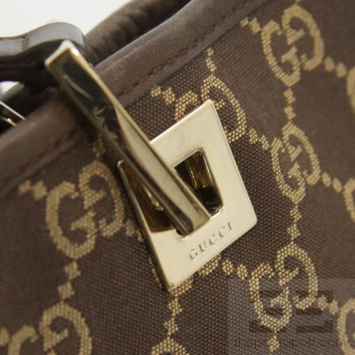 Gucci Brown & Gold Monogram Canvas XL Bucket Tote Bag  