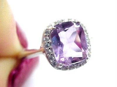 Purple Cubic Zirconia Solitaire with Accents / Sterling Silver Fashion 