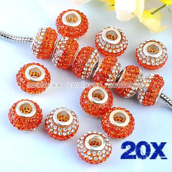   Crystal Rhinestone Resin European Big Hole Beads Fit Bracelet  