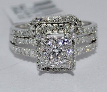 DIAMOND WEDDING SET PRINCESS CUT TOP WHITE GOLD 1CT 2PC ENGAGEMENT 