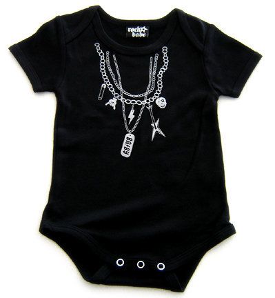 SKULL METAL GUITAR CHAINS BLACK BABY SUIT ROMPER 0 6m  