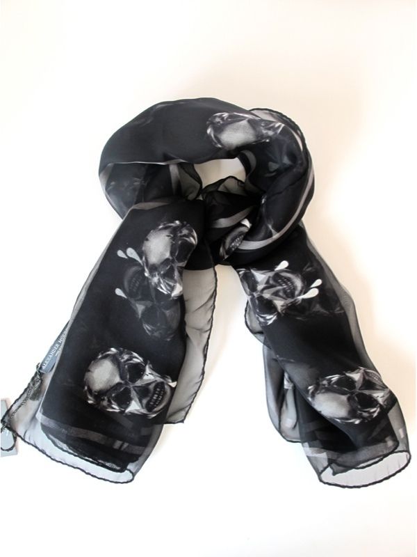 ALEXANDER McQUEEN BLACK MERCURY SKULL SILK SCARF BNWT  