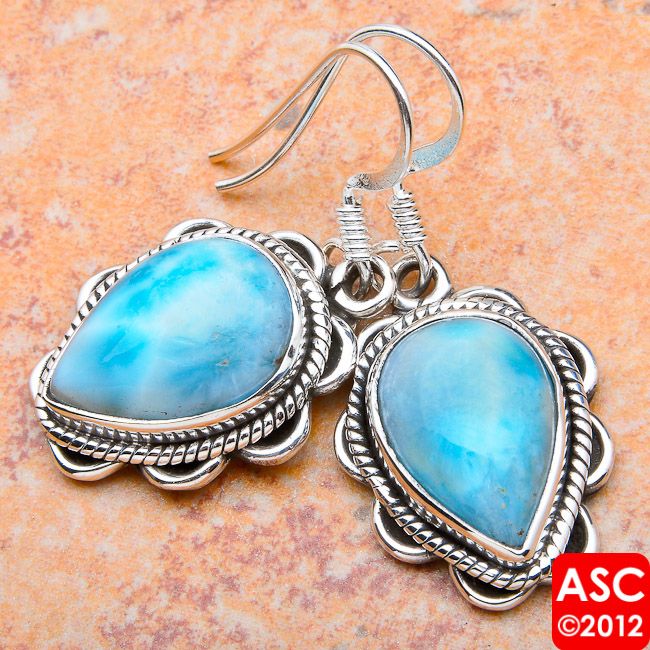 RARE LARIMAR .925 SILVER EARRINGS 1 3/8  