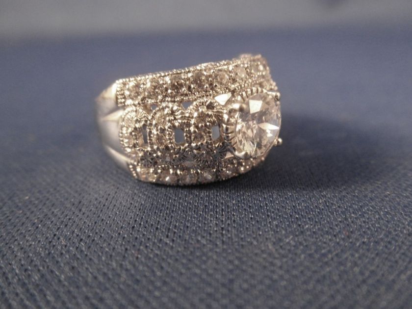 Sterling Classy Cocktail Ring Diamonique Size 6.5 NIB  