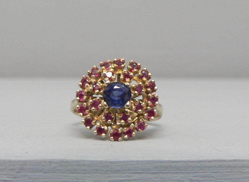 Pretty 14k Gold Ruby and Tourmaline Ring Lots of Gems Size 8 1/4 