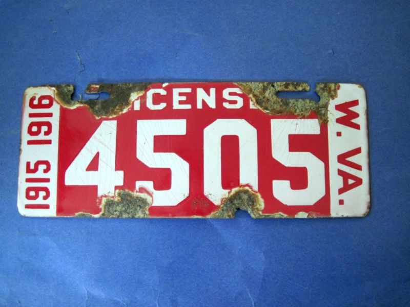 1915 1916 West Virginia Porcelain License Plate  